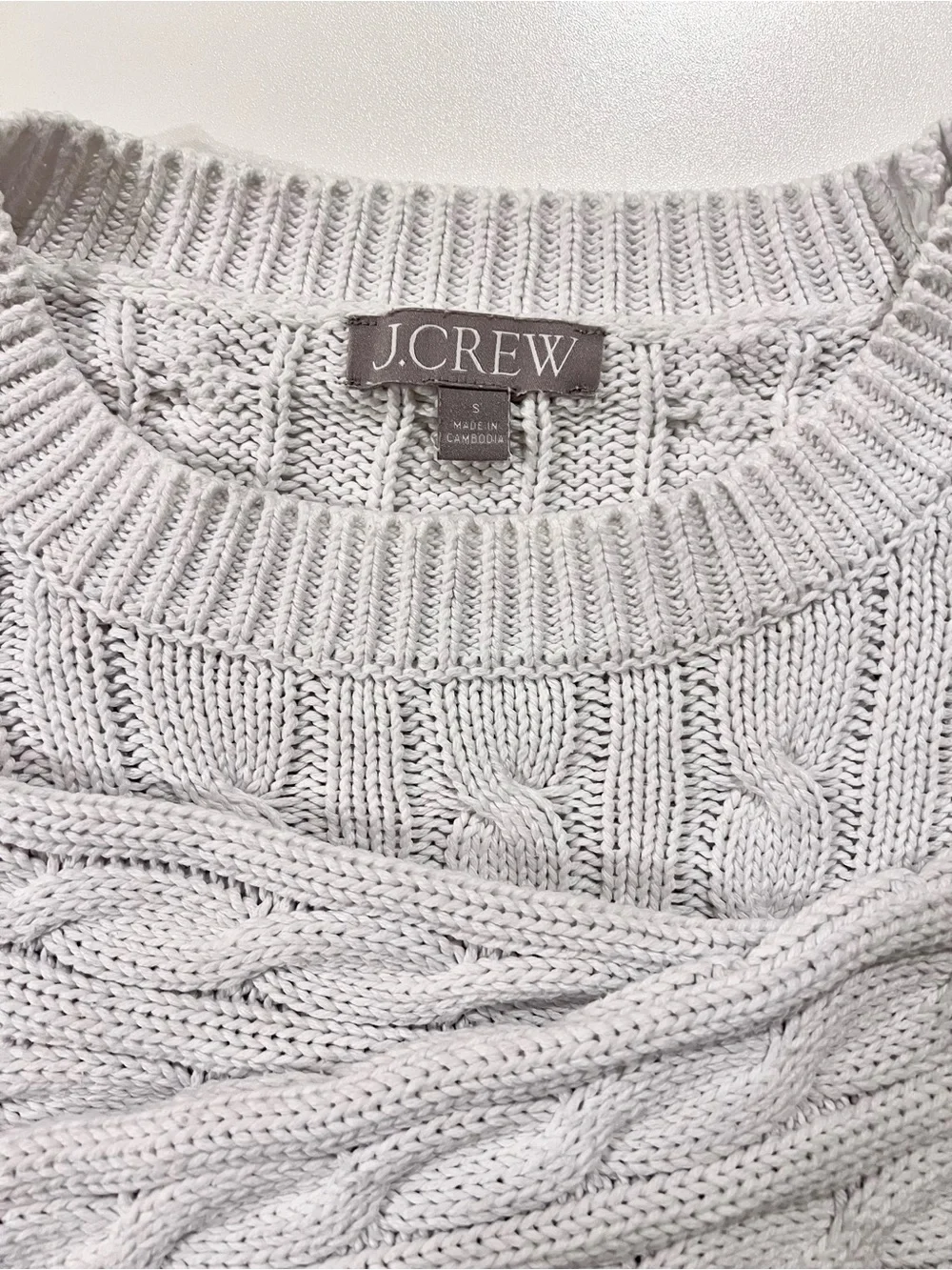 J. Crew Cropped White Cable Knit Crewneck Sweater Ribbed Small